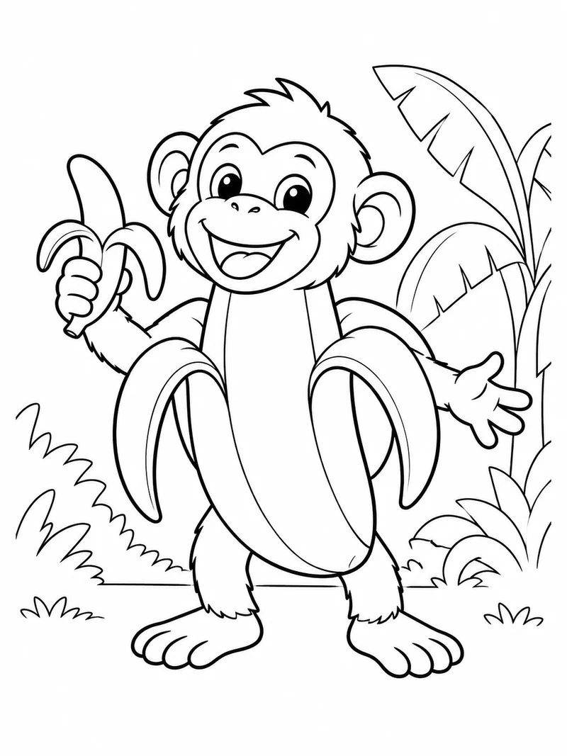 Chimpanzini Bananini from Steal a Brainrot, a smiling chimpanzee emerging from a peeled banana body with simple arms and feet, holds a small banana.